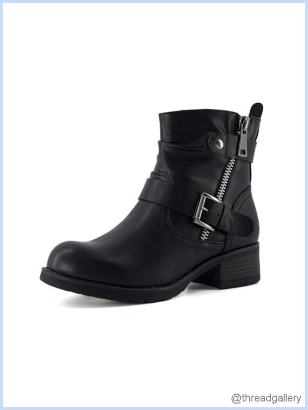 Faux Leather Ankle Booties with Zipper Buckle Memory Foam
